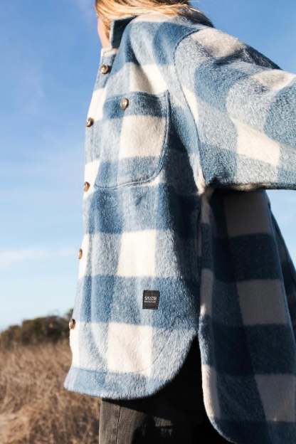 Marbella Blue Check Fleece Jacket-VibeCloset