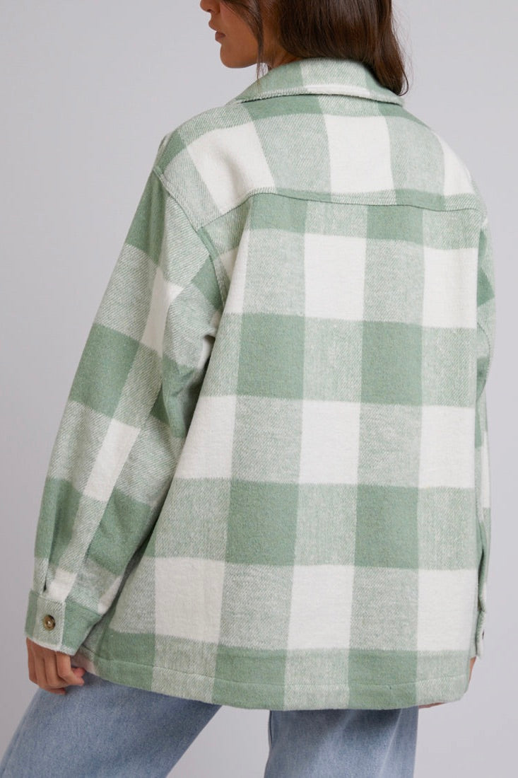 Mayzie Sage Check Shacket-VibeCloset
