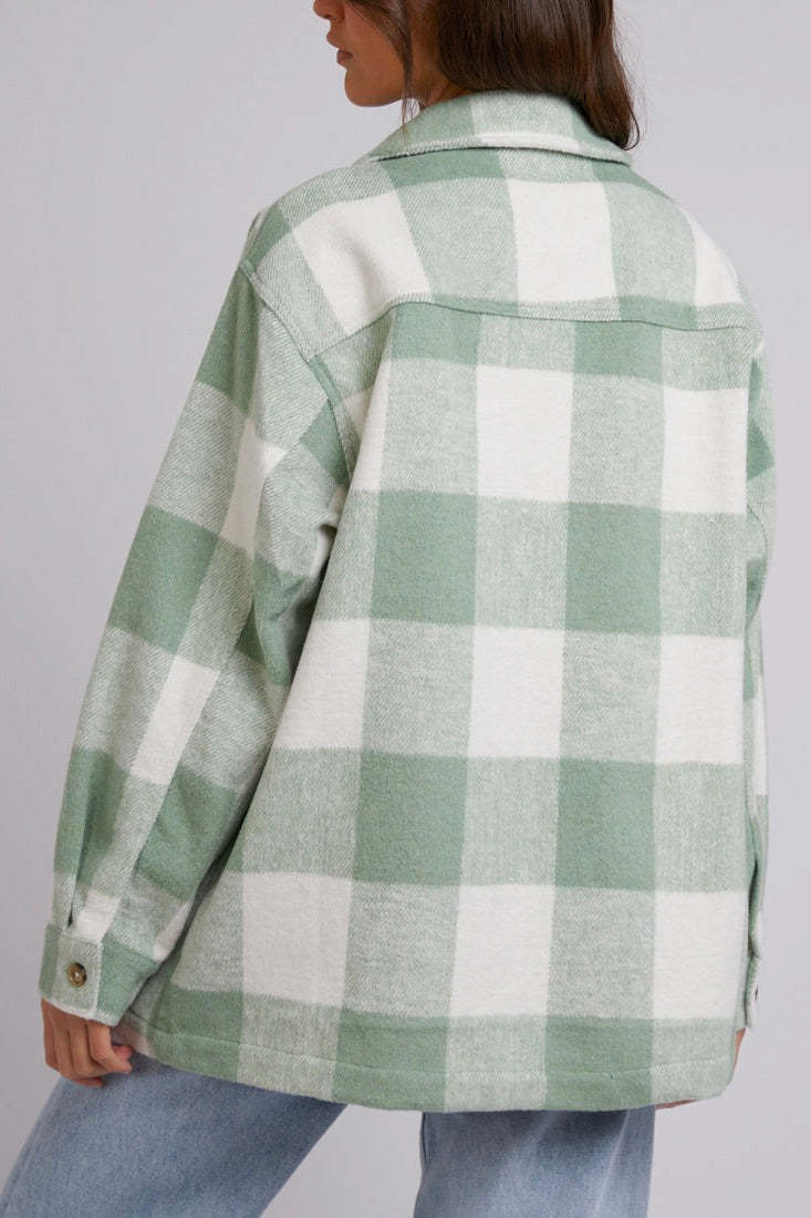Mayzie Sage Check Shacket-VibeCloset