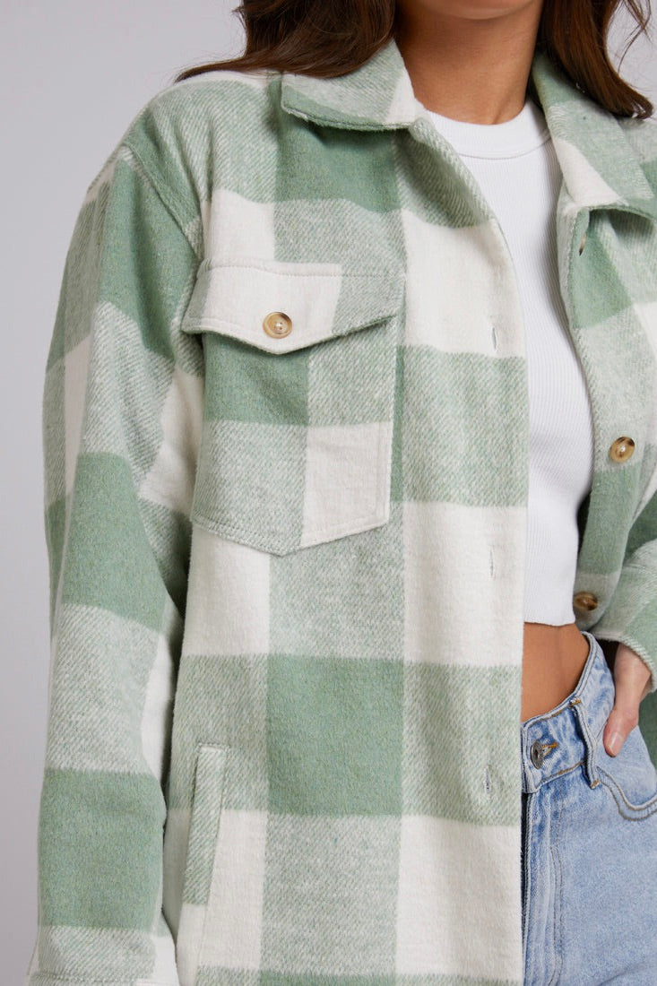 Mayzie Sage Check Shacket-VibeCloset