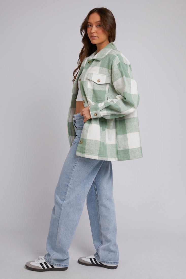 Mayzie Sage Check Shacket-VibeCloset