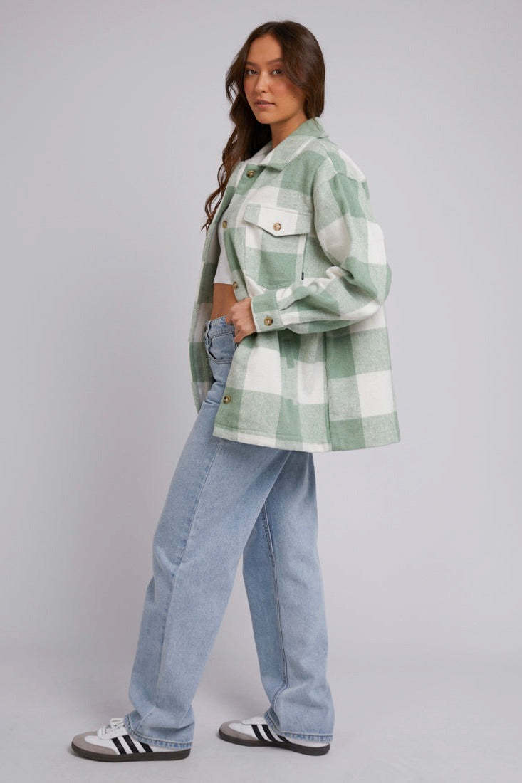Mayzie Sage Check Shacket-VibeCloset
