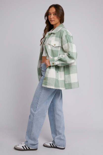 Mayzie Sage Check Shacket-VibeCloset