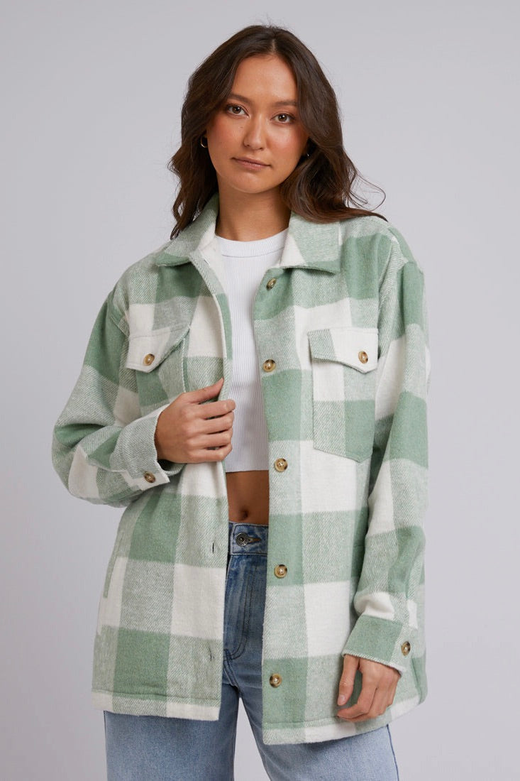 Mayzie Sage Check Shacket-VibeCloset