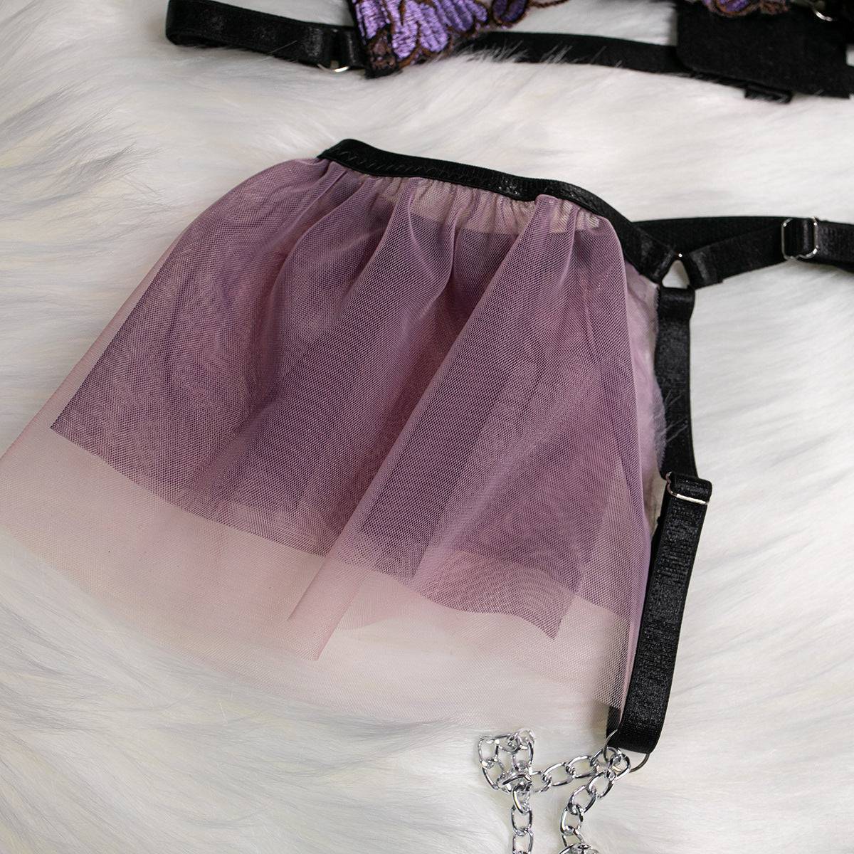 Purple&Black See Through Flower Cami&Garter skirt Set-SexBodyShop