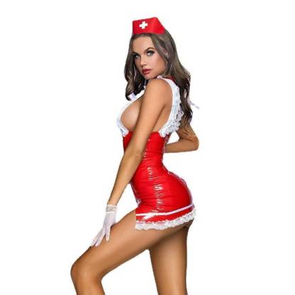 On Call Sexy Nurse Leather Lingerie Costume-SexBodyShop