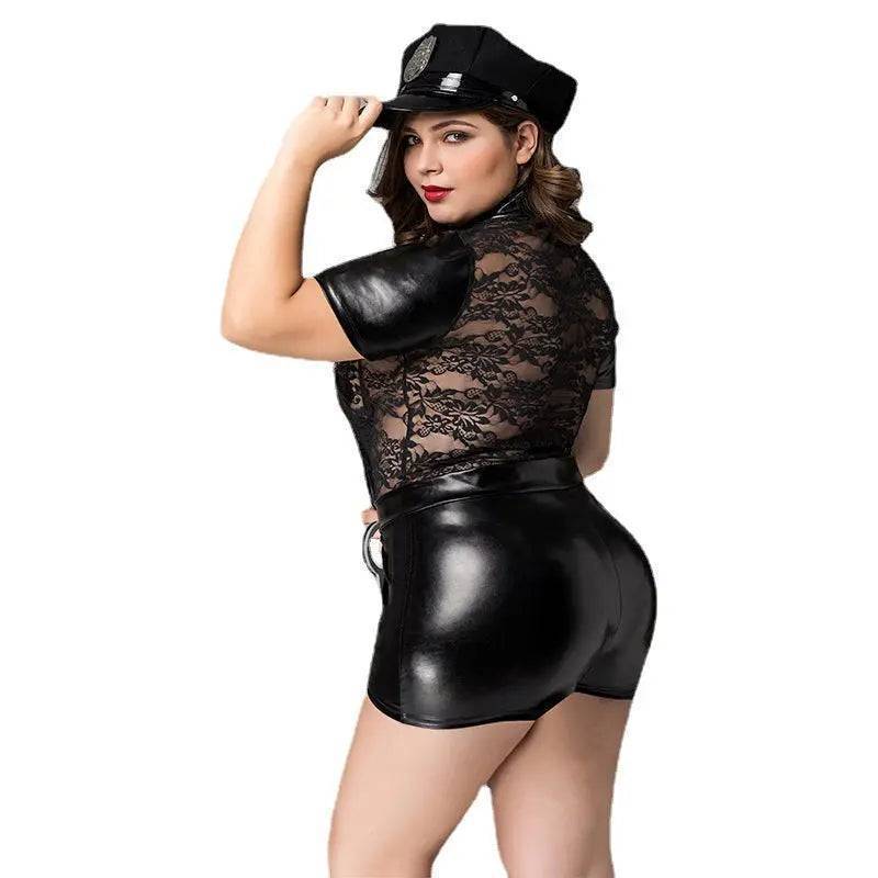 Plus Size miniskirt Sexy police dress Fishnet  costume-SexBodyShop