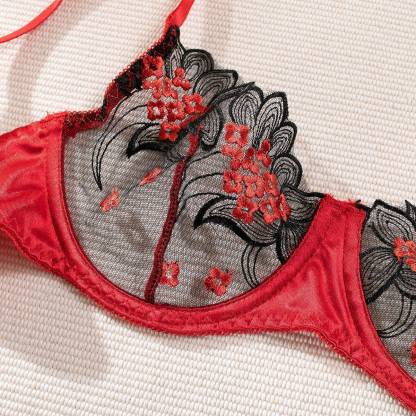Red&Black Lace Embroidered Bra&Panty Set-SexBodyShop