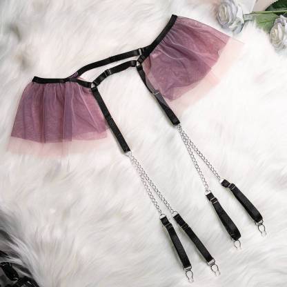 Purple&Black See Through Flower Cami&Garter skirt Set-SexBodyShop