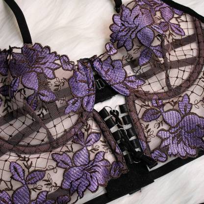 Purple&Black See Through Flower Cami&Garter skirt Set-SexBodyShop