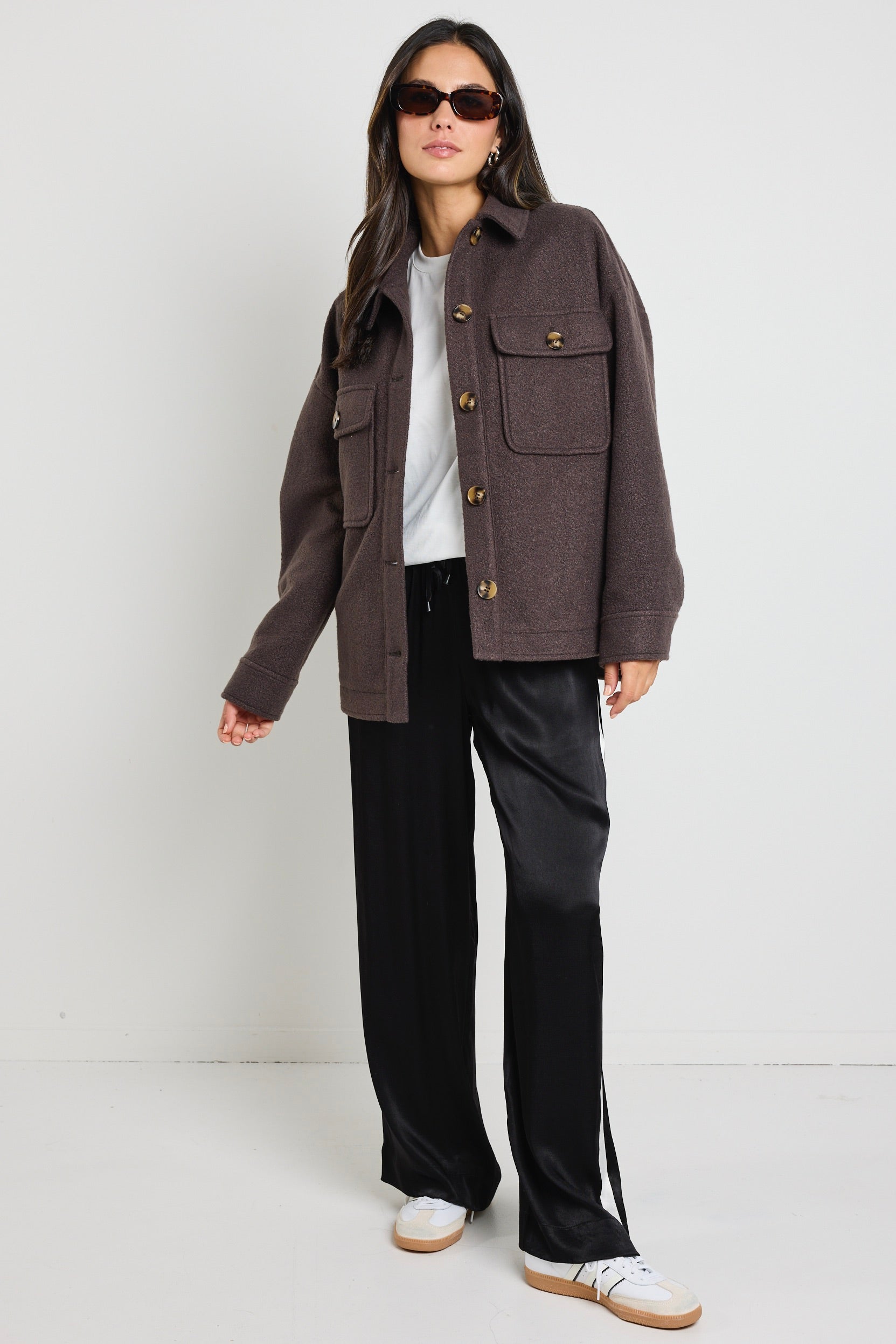 Pinot Chocolate Oversized Shacket-VibeCloset