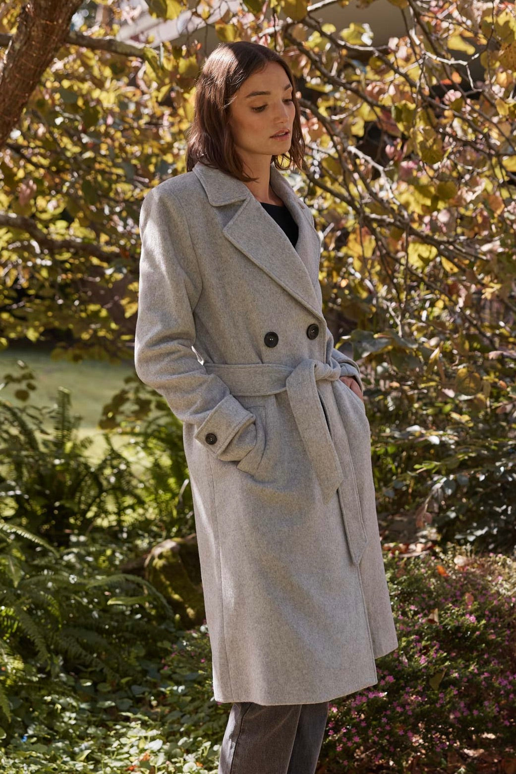 Reade Grey Marle Belted Wool Blend Coat-VibeCloset