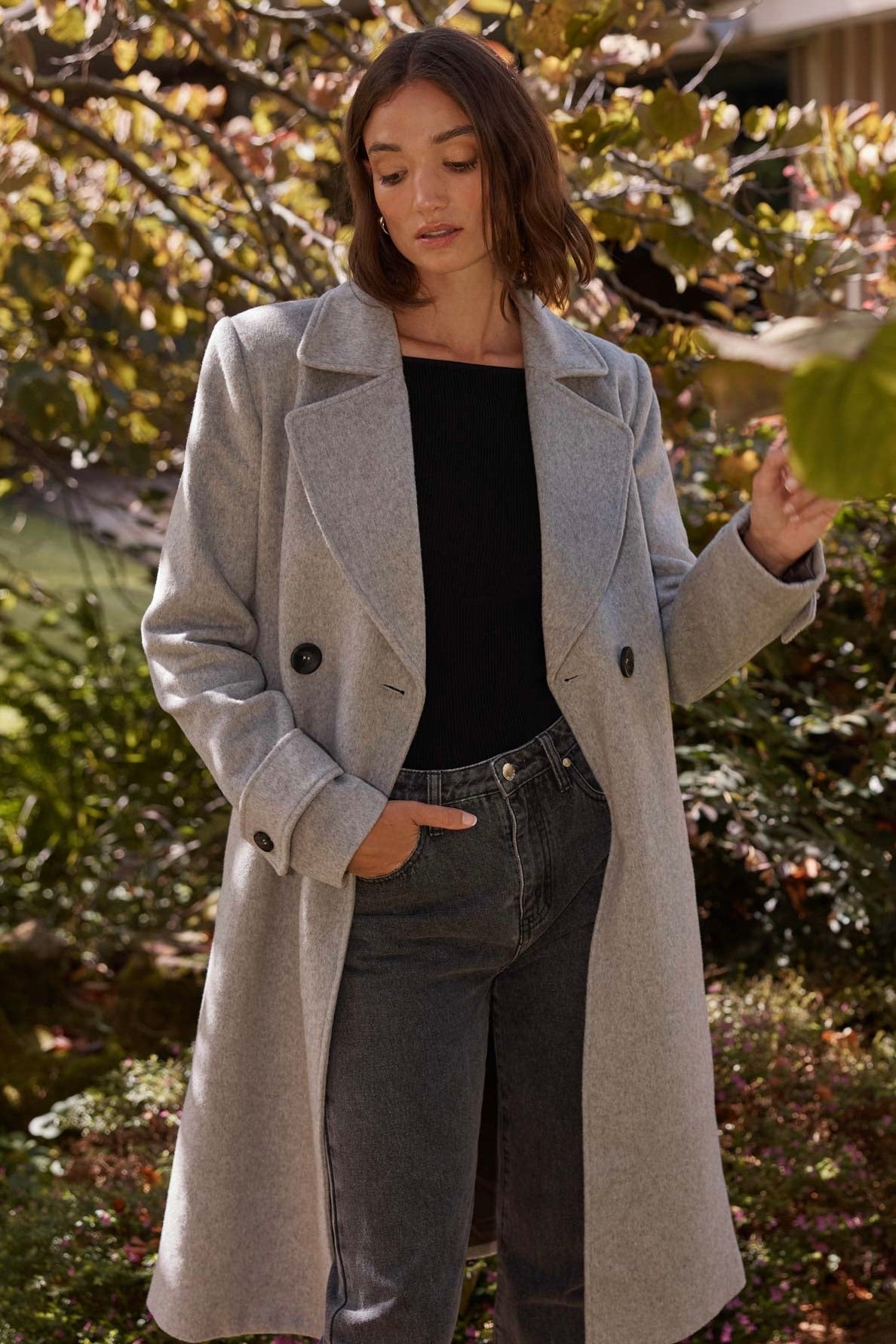 Reade Grey Marle Belted Wool Blend Coat-VibeCloset