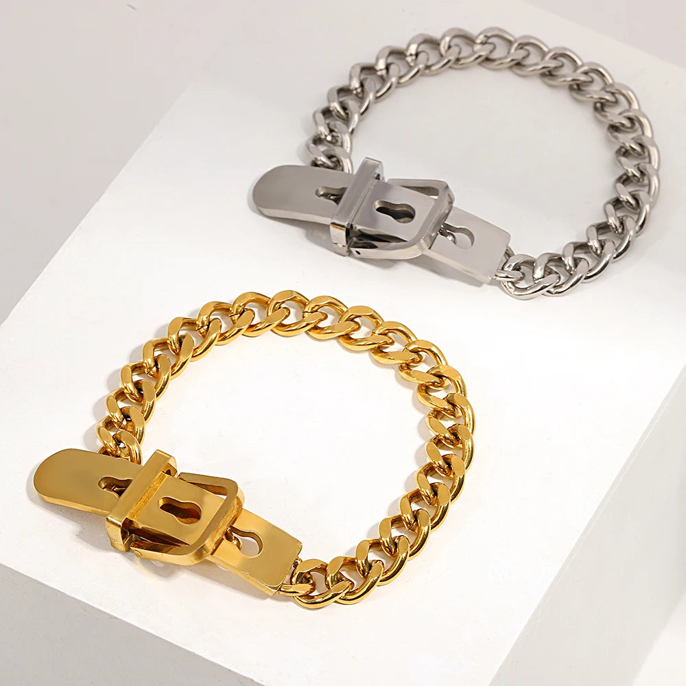 Chunky Belt Buckle Bracelet-VibeCloset