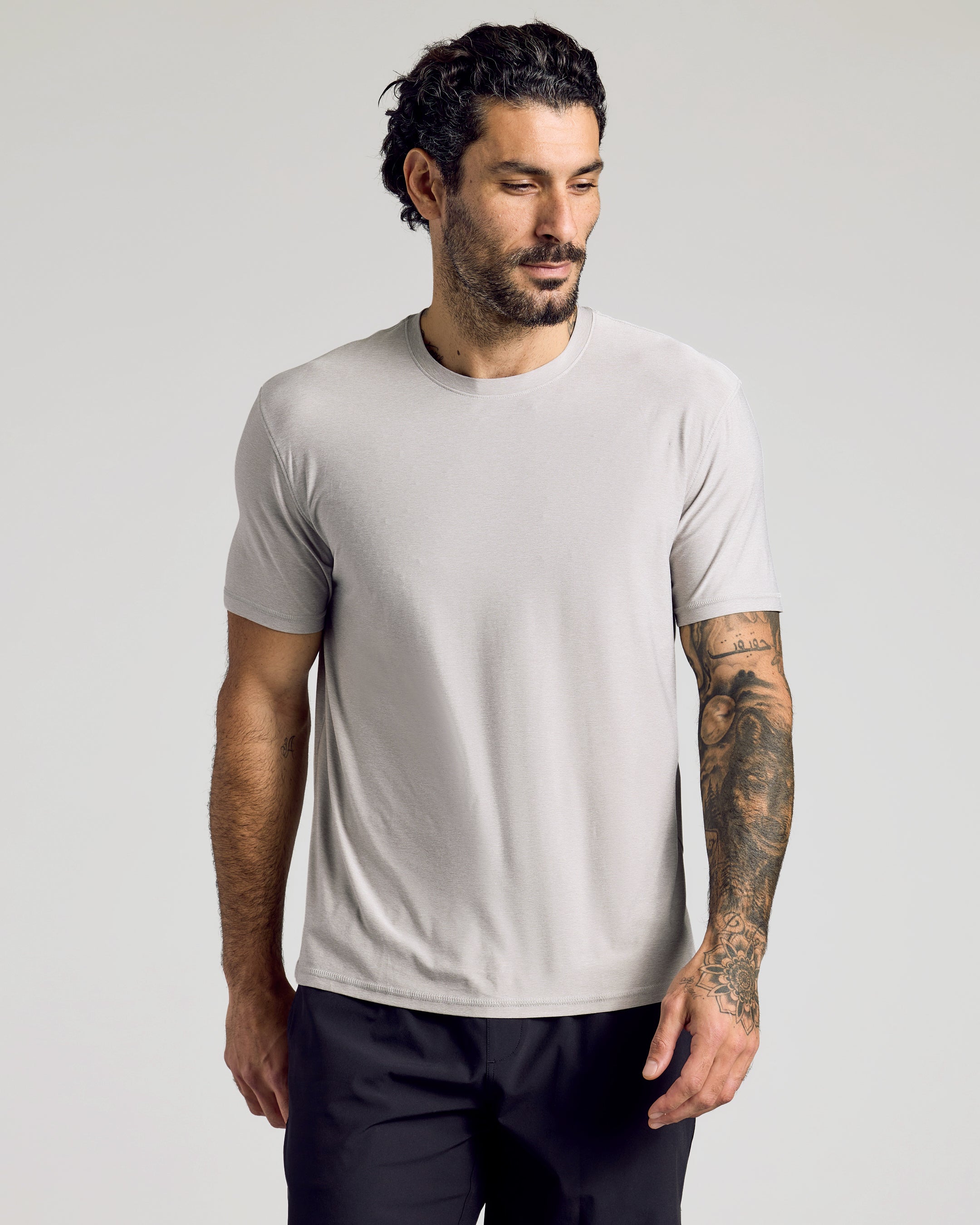 Light Heather Gray Active Crew Neck Tee-VibeCloset