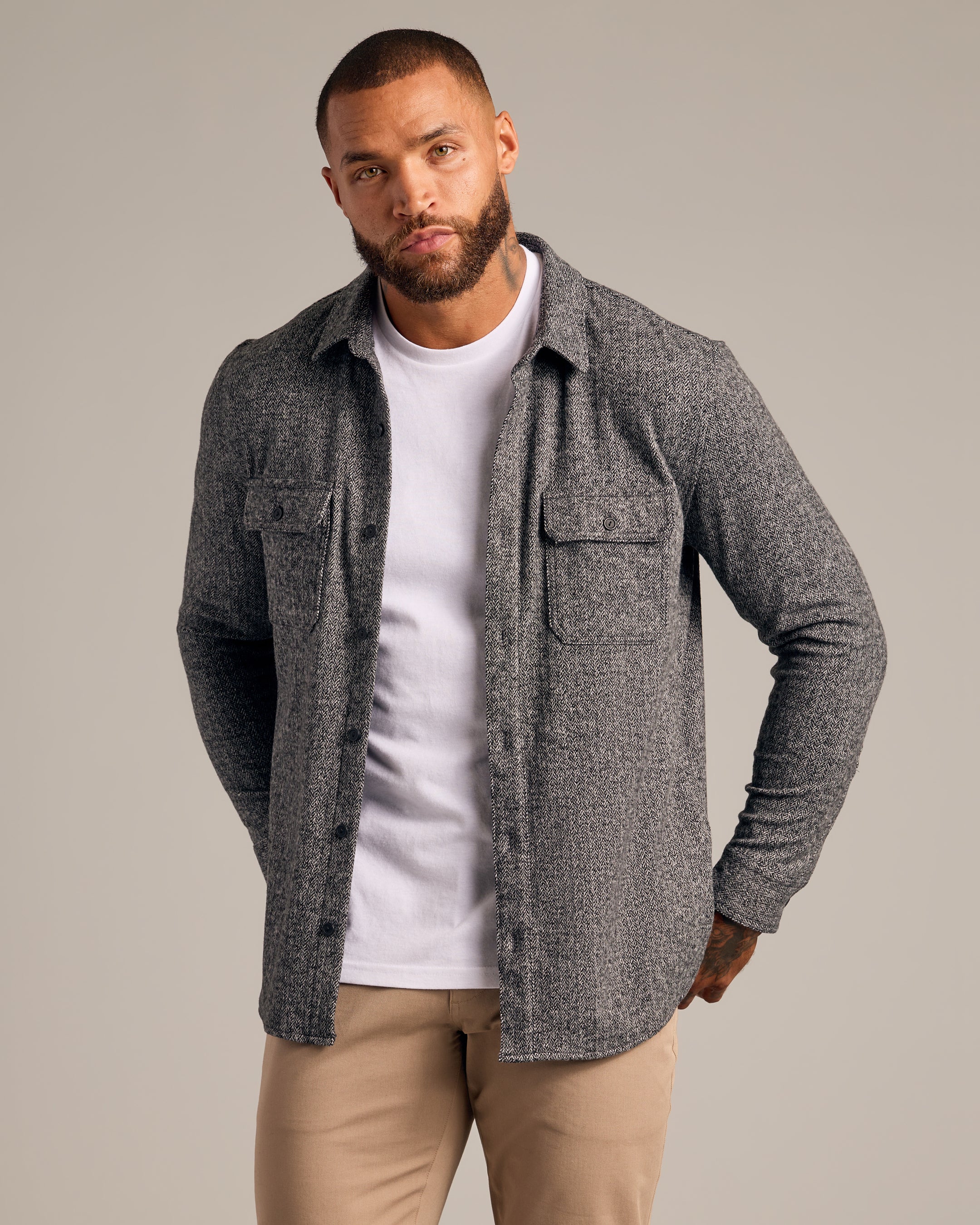 Heather Black Shirt Jacket-VibeCloset