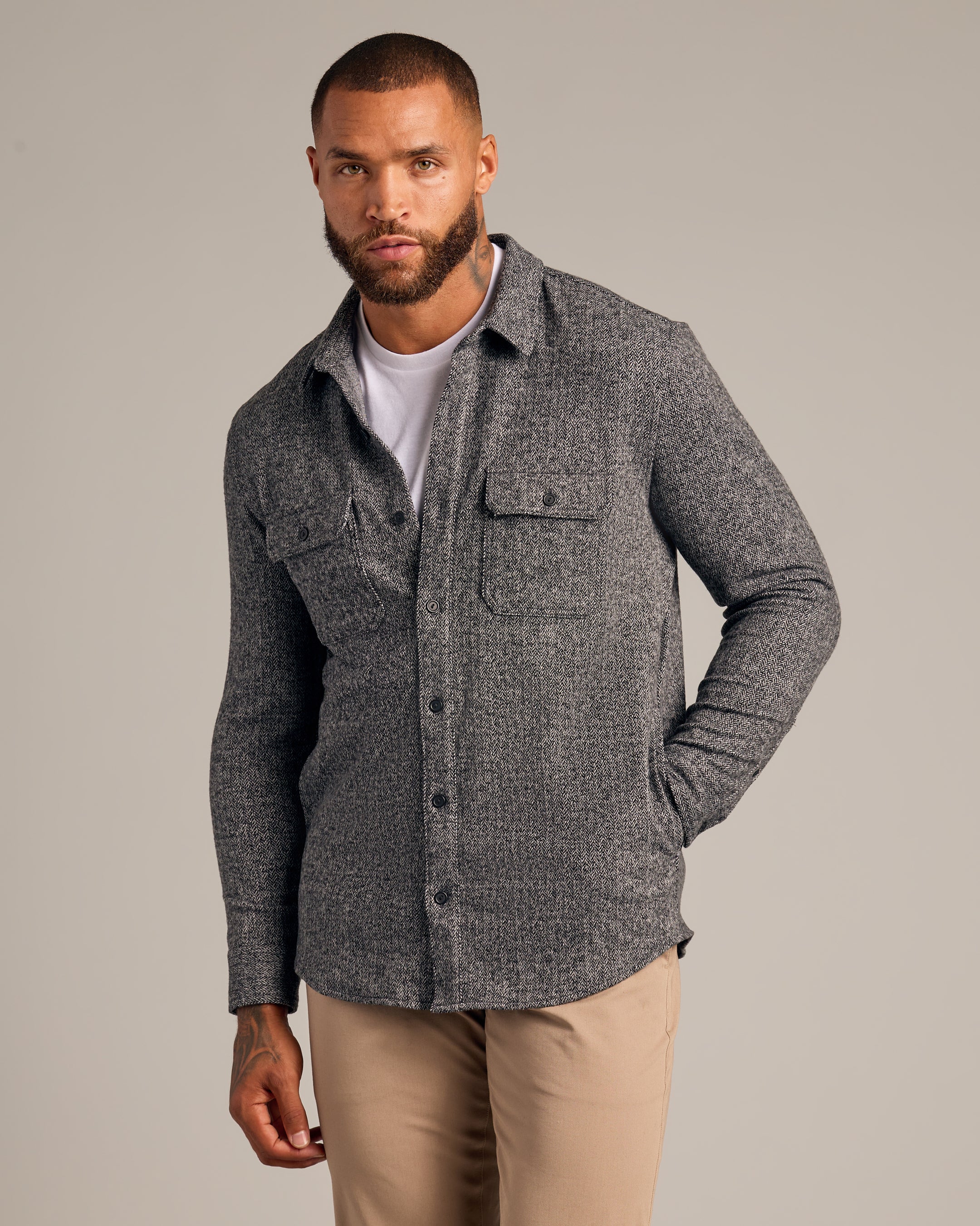 Heather Black Shirt Jacket-VibeCloset