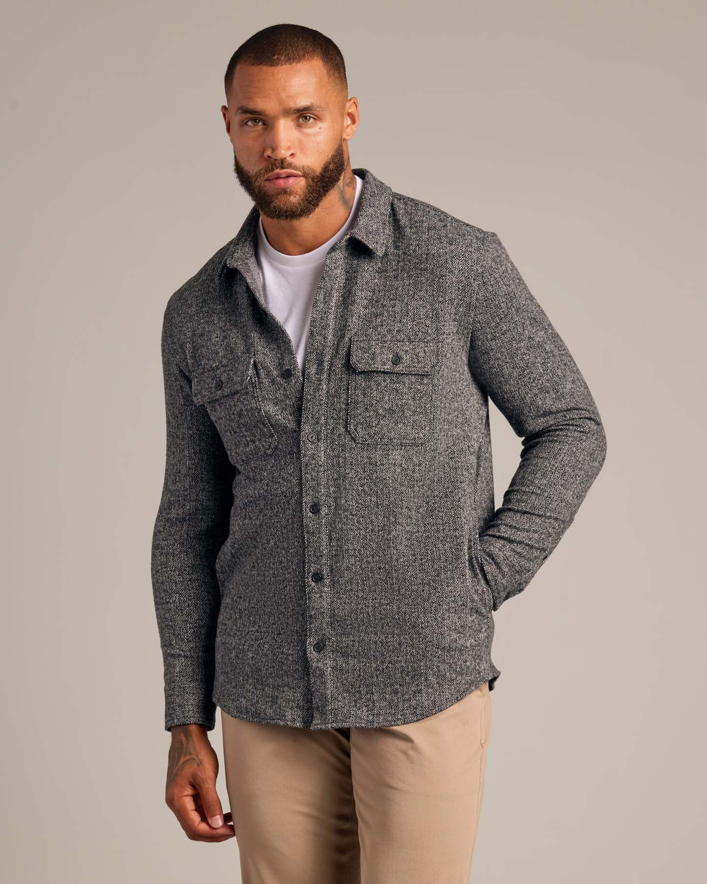 Heather Black Shirt Jacket-VibeCloset
