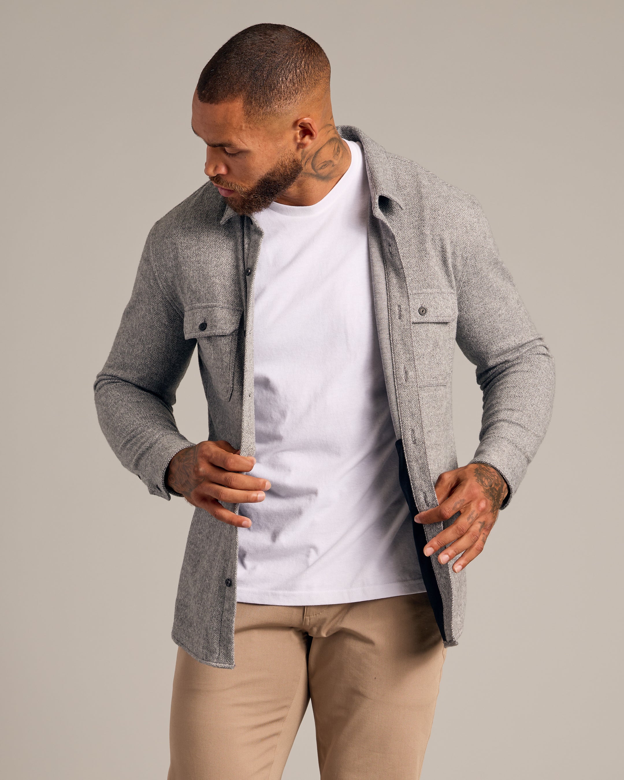 Light Heather Gray Shirt Jacket-VibeCloset