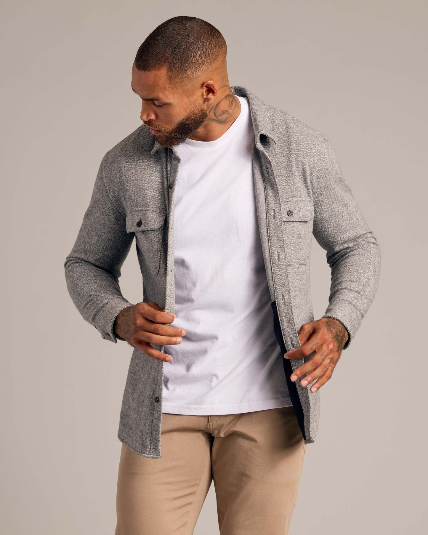 Light Heather Gray Shirt Jacket-VibeCloset