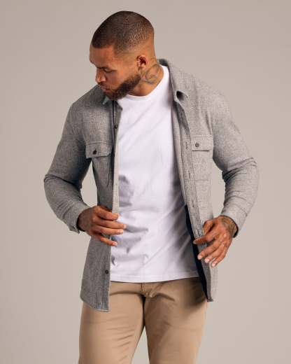 Light Heather Gray Shirt Jacket-VibeCloset