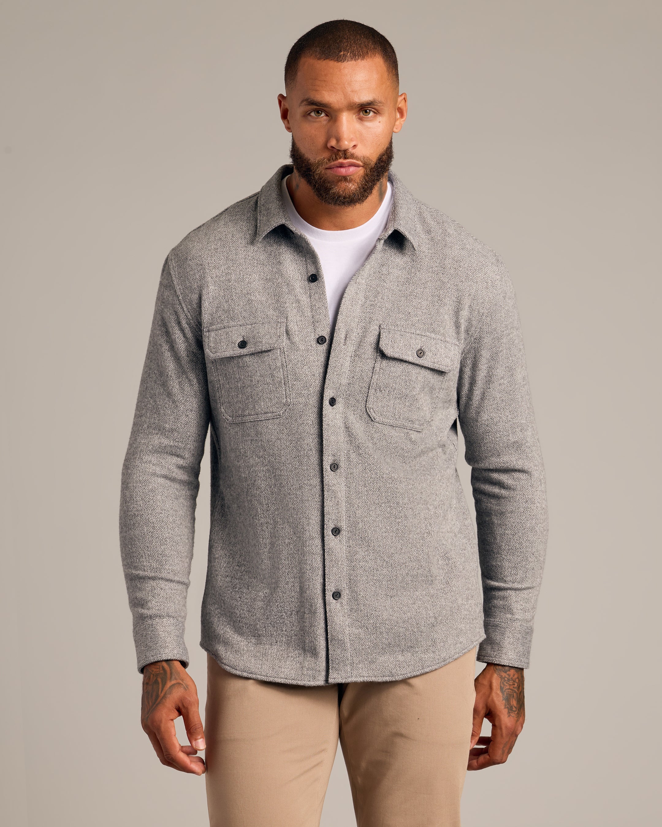 Light Heather Gray Shirt Jacket-VibeCloset