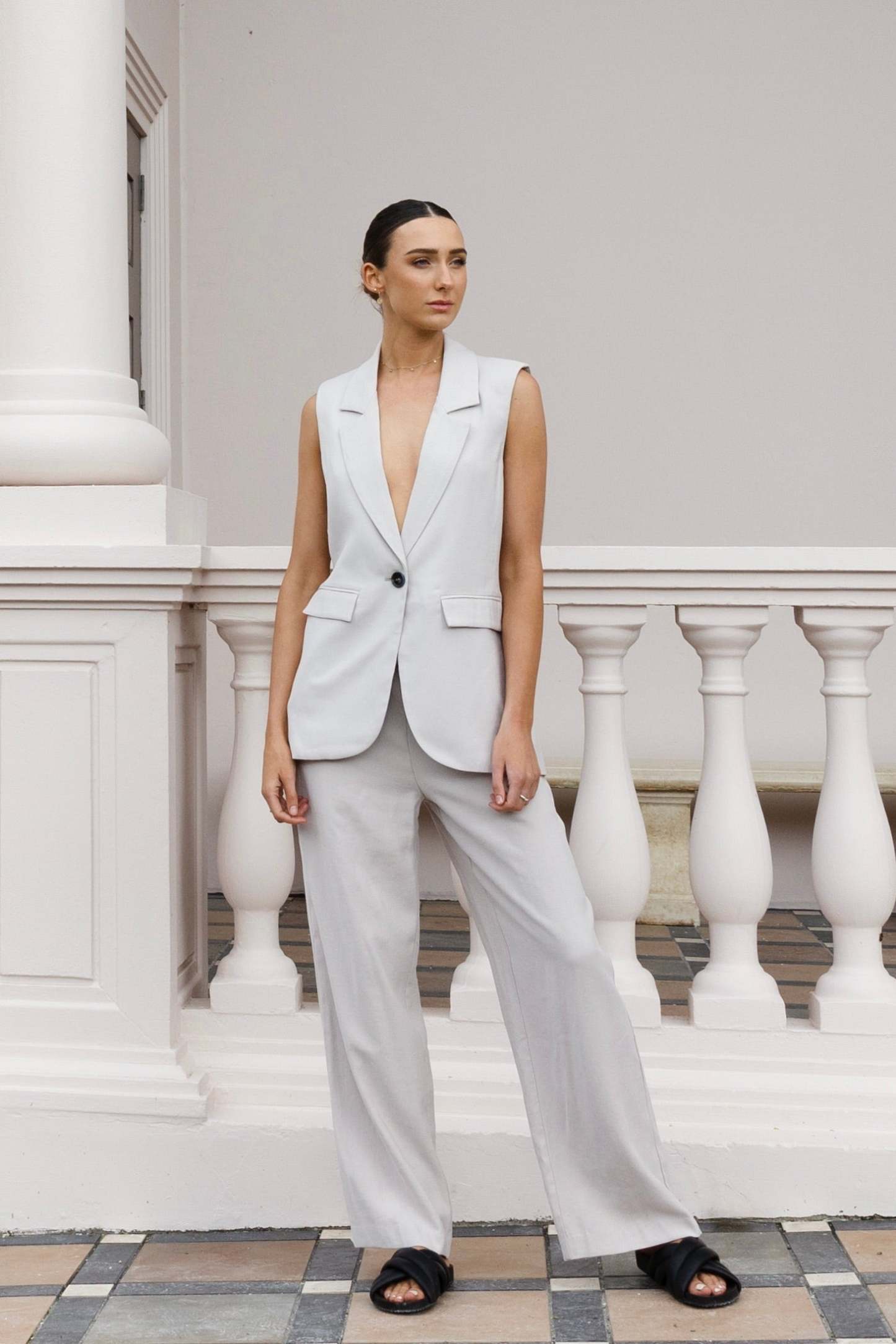 Vancouver Bone Soft Touch Longline Vest-VibeCloset