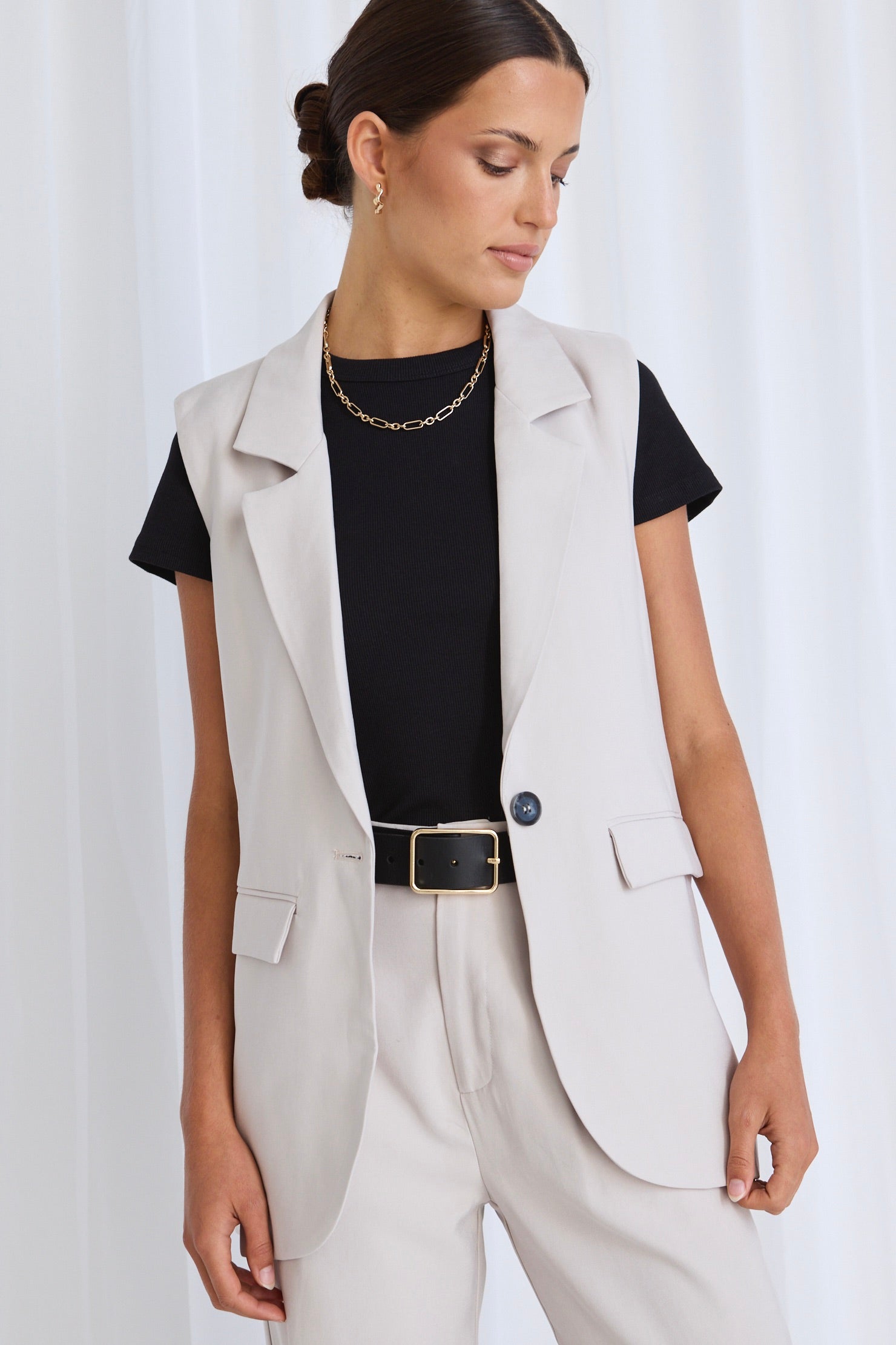 Vancouver Bone Soft Touch Longline Vest-VibeCloset