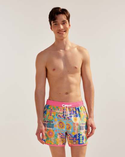 Vintage Anubis Pink 4.5" Swim Trunks-VibeCloset