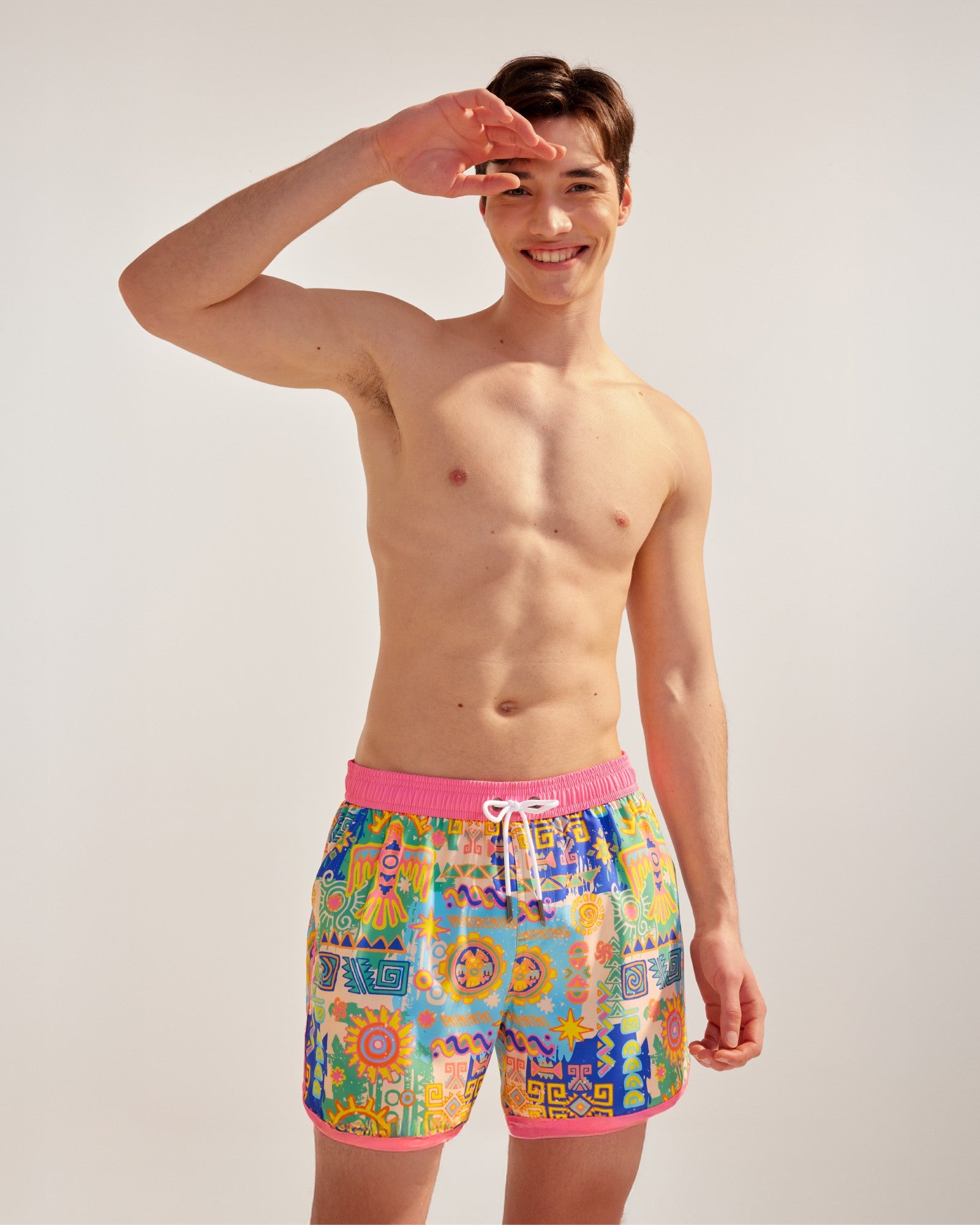 Vintage Anubis Pink 4.5" Swim Trunks-VibeCloset