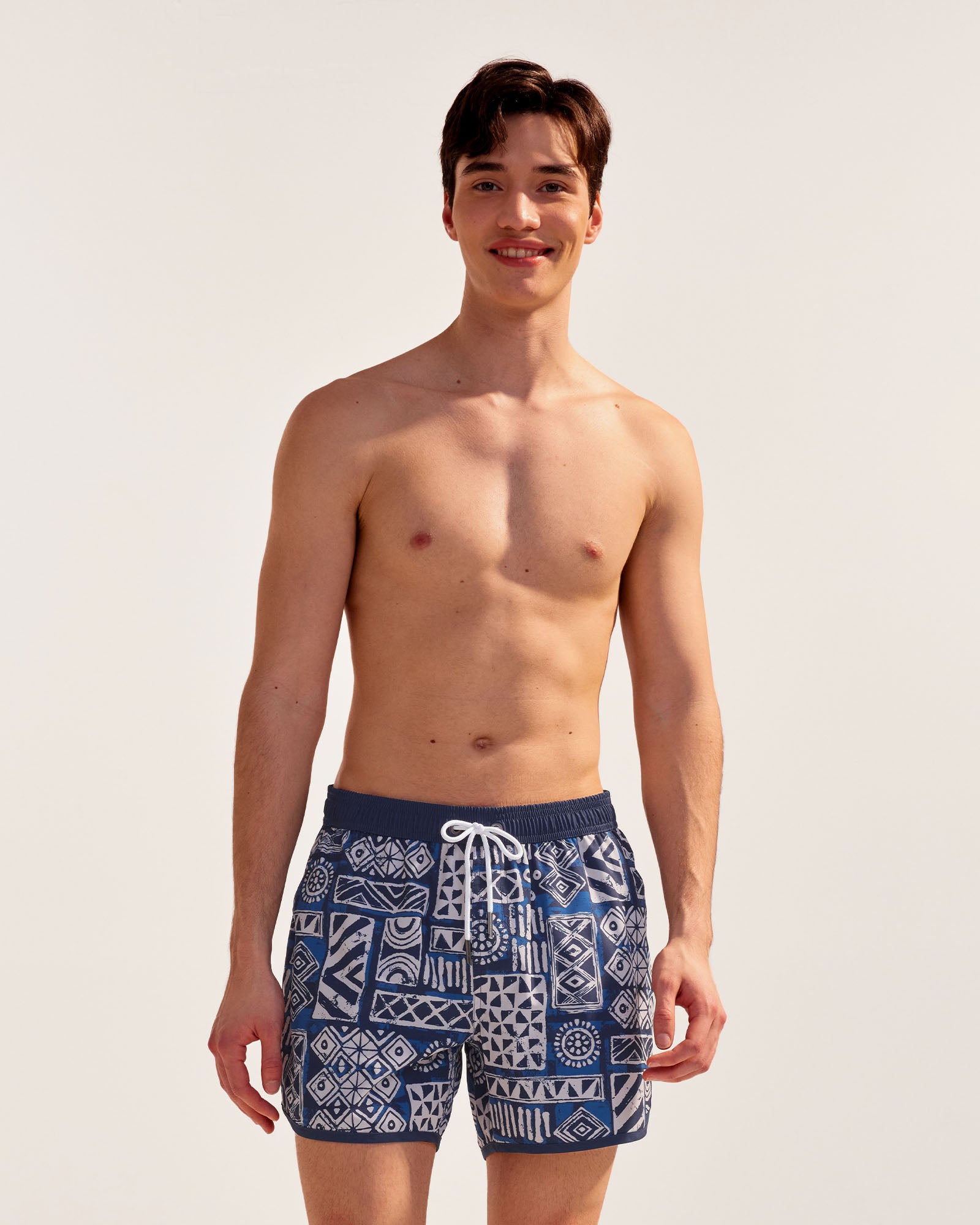Vintage Folklore Navy 4.5" Swim Trunks-VibeCloset