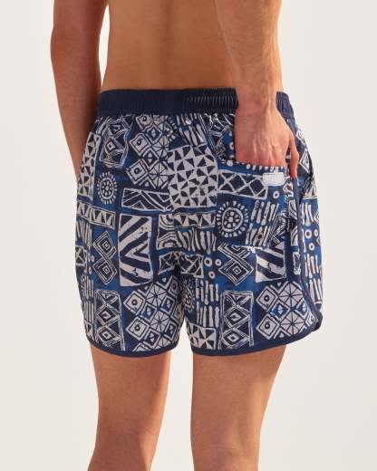 Vintage Folklore Navy 4.5" Swim Trunks-VibeCloset