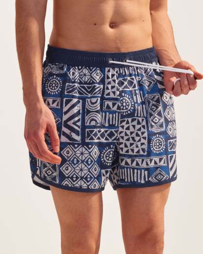 Vintage Folklore Navy 4.5" Swim Trunks-VibeCloset
