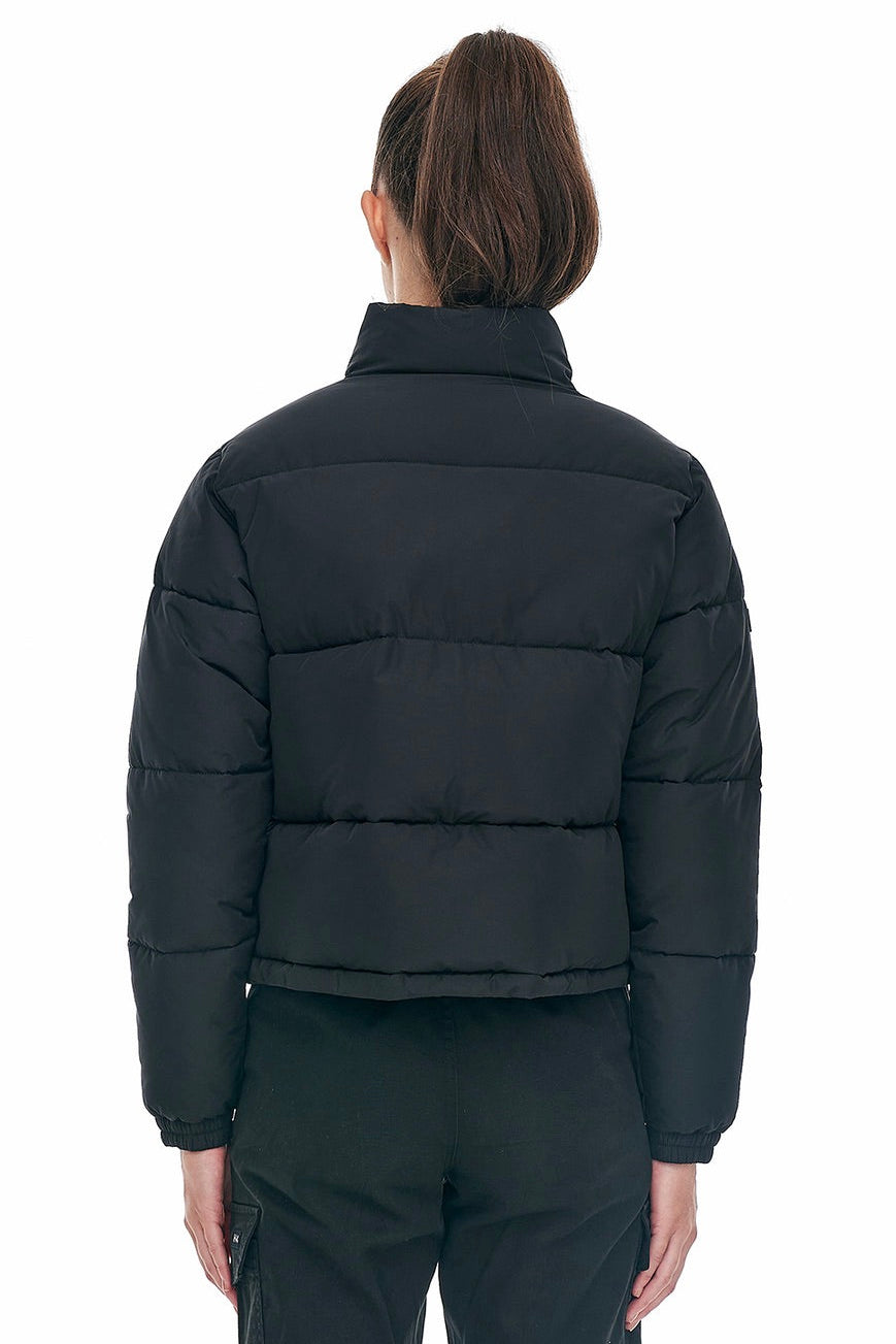 Womens Black Track Puffer Jacket-VibeCloset