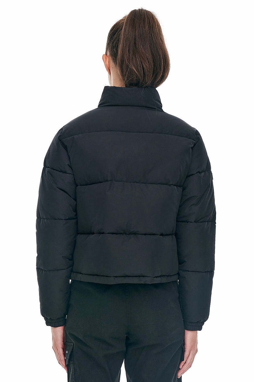 Womens Black Track Puffer Jacket-VibeCloset