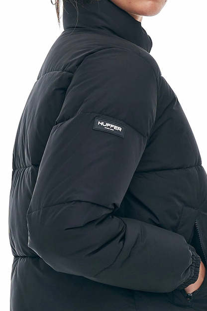Womens Black Track Puffer Jacket-VibeCloset