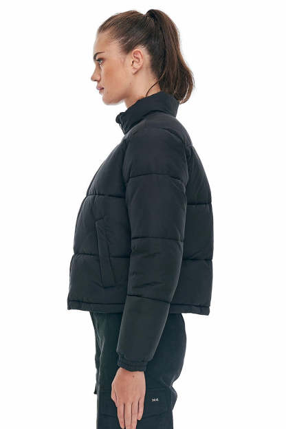 Womens Black Track Puffer Jacket-VibeCloset