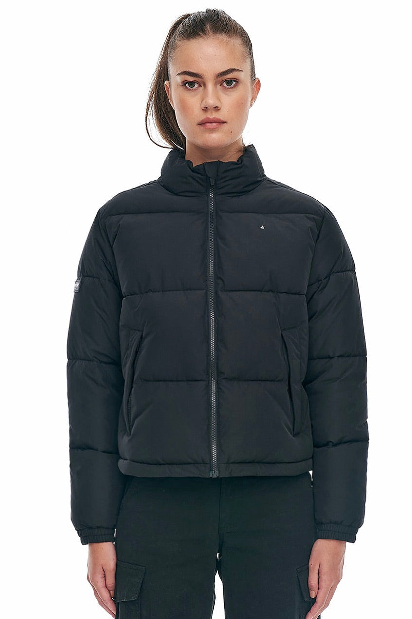 Womens Black Track Puffer Jacket-VibeCloset