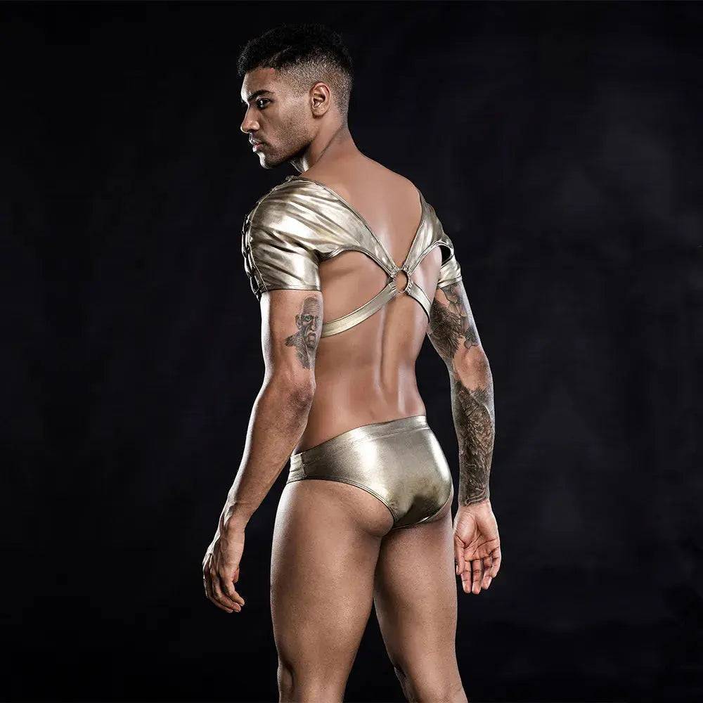 Men's Golden Strappy Harness&Briefs-SexBodyShop