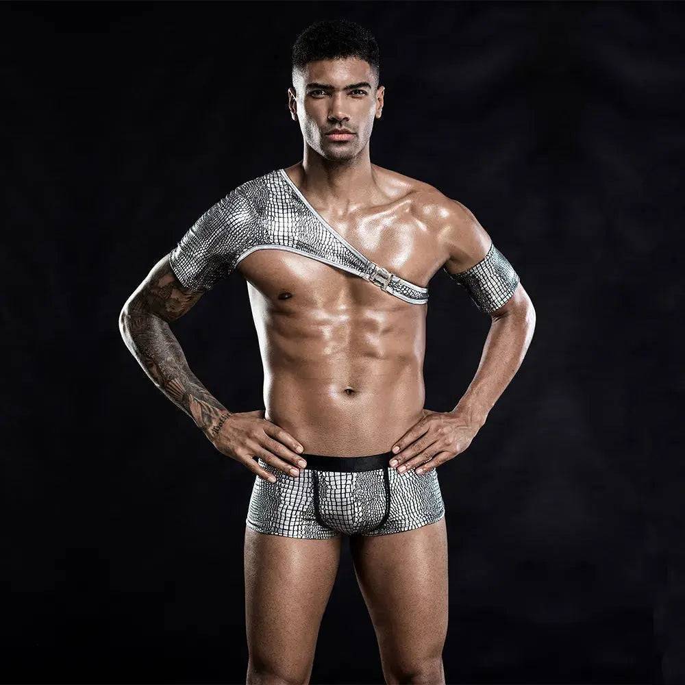 Men's White Snakeskin Harness&Boxers-SexBodyShop