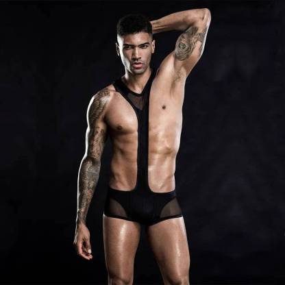 Men's Black See Through Spandex Master Singlet-SexBodyShop