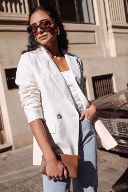 Cooper Ecru Linen Boyfriend Semi Fitted Blazer-VibeCloset