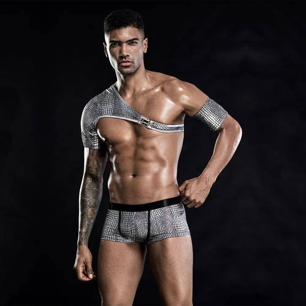 Men's White Snakeskin Harness&Boxers-SexBodyShop