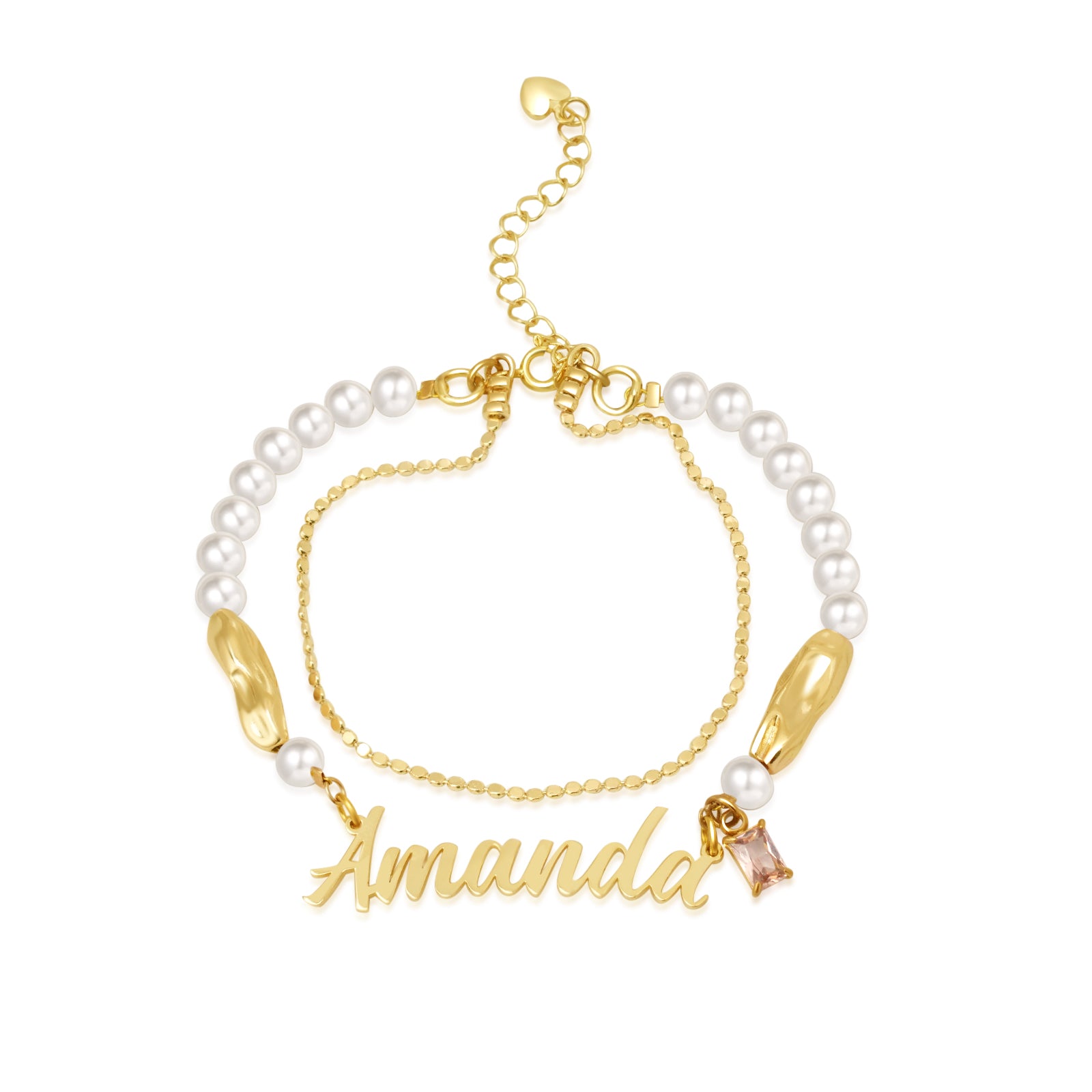 Natural Freshwater Pearl Double Layer Personalized Name Birthstone Bracelet-VibeCloset