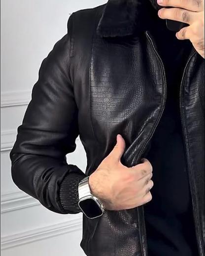 Leather Jacket With Fur Collar-VibeCloset