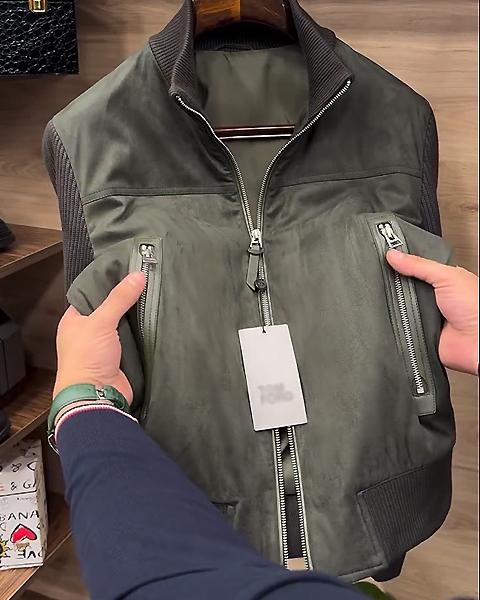 Stand Collar Double Zip Pockets Patchwork Jacket-VibeCloset