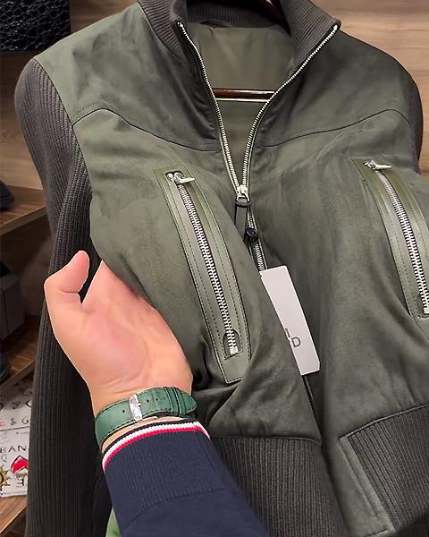 Stand Collar Double Zip Pockets Patchwork Jacket-VibeCloset