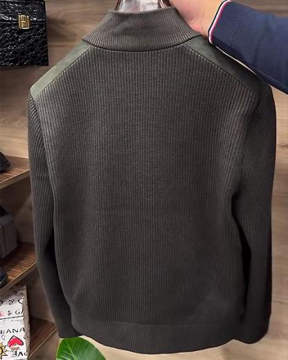 Stand Collar Double Zip Pockets Patchwork Jacket-VibeCloset