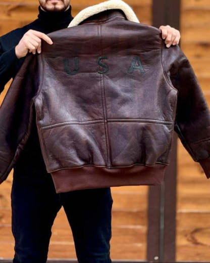 Distressed Leather Jacket With Plush Lapels-VibeCloset