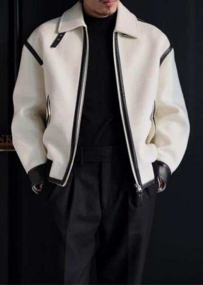 Leather-Trimmed Lapel Cashmere-Blend Jacket-VibeCloset